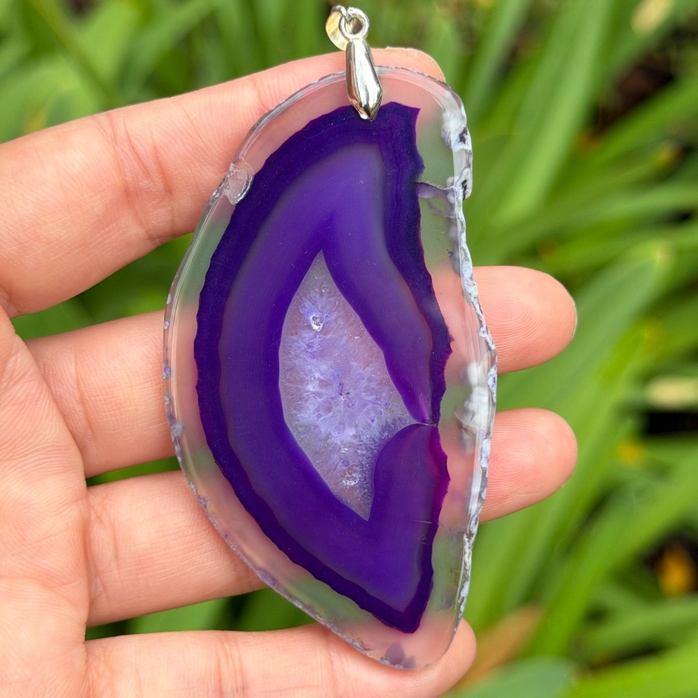Sterling silver 925 stamped large translucent purple druzy agate 0898